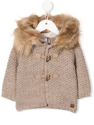 Paz Rodriguez knitted faux fur-trim duffle coat - Neutrals