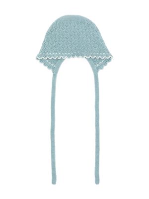 Paz Rodriguez pointelle-knit wool bonnet - Blue