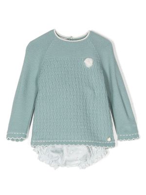 Paz Rodriguez pompom detail knitted babygrow set - Green