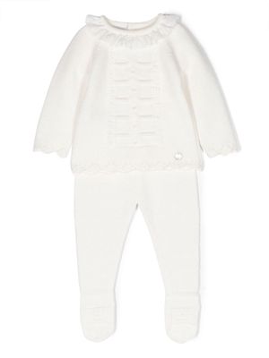 Paz Rodriguez ruffle-collar knitted trouser set - White