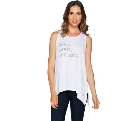 Peace Love World Affirmation Knit Tank withAsymmetric Hem