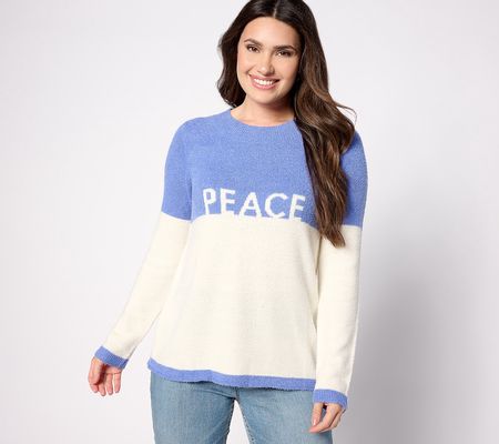 Peace Love World Chenille Holiday Affirmation Sweater