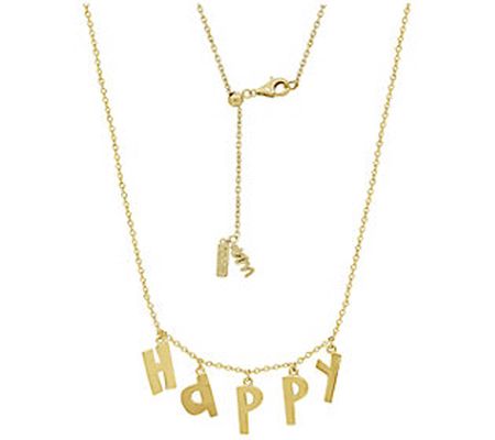 Peace Love World Happy Initial Dangle Necklace, 14K Clad