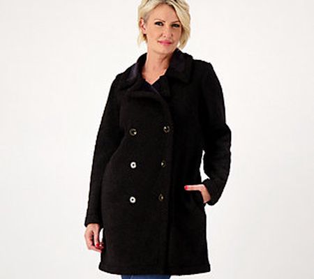 Peace Love World Petite Sherpa Double Breasted Coat