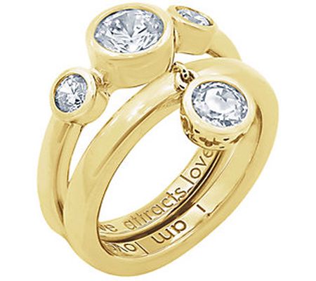 Peace Love World Set of 2 Cubic Zirconia Rin gs, 14K Clad