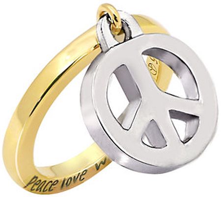 Peace Love World Sterling Silver Charm Dangle R ing