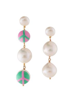 Peace Out 14K Gold-Plated & Freshwater Pearl Mismatched Drop Earrings