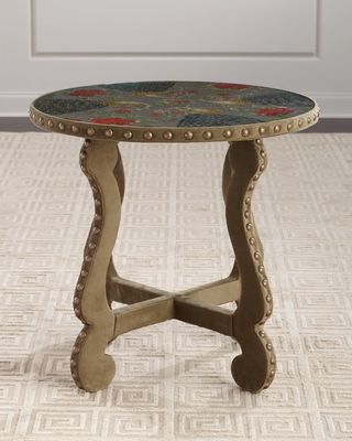 Peacock Embroidered Side Table