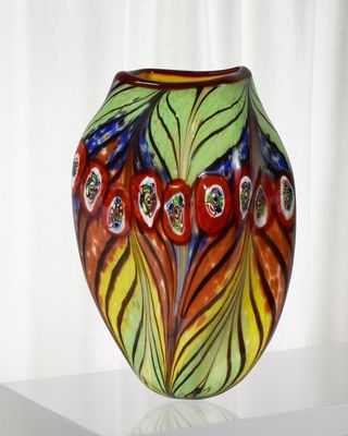 Peacock Feather Decorative Art Glass Vase