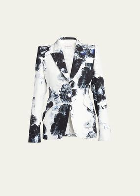 Peak Shoulder X-Ray Floral Print Blazer Jacket