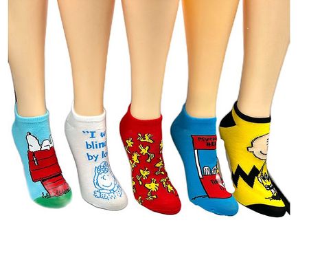 Peanuts Ladies' No-Show Character Sock Set - 5 Pair