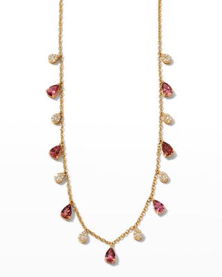 Pear Pink Tourmaline and Diamond Shaker Necklace