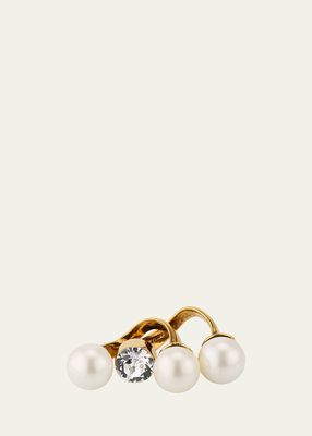 Pearl and Crystal Brass Rings, Set of 2