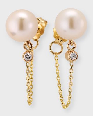 Pearl and Diamond Chain Drop Earrings