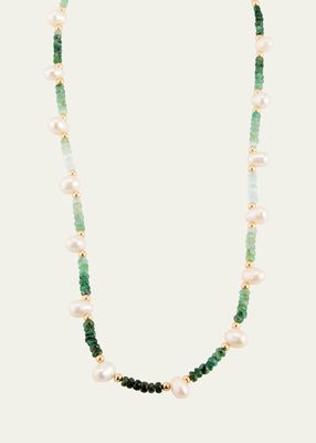 Pearl and Ombre Emerald Bead Necklace