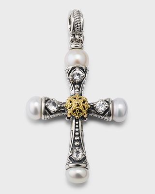 Pearl and White Sapphire Cross Pendant
