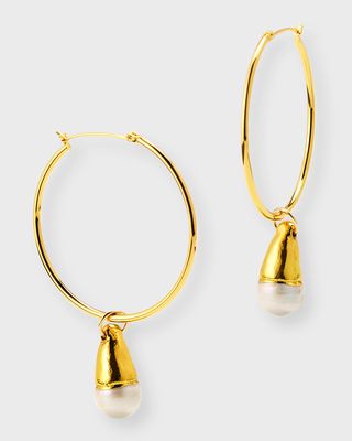 Pearl in Gold Foil Hoop Earrings