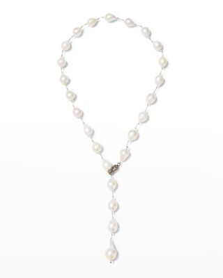 Pearl Lariat with Diamond Snake Clasp
