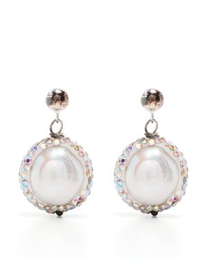 Pearl Octopuss. Y sterling silver pearl and crystal earrings