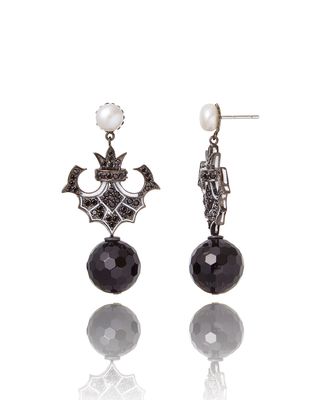 Pearl, Sapphire & Onyx Drop Earrings