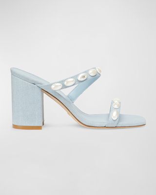 Pearlita Studded Denim Slide Sandals