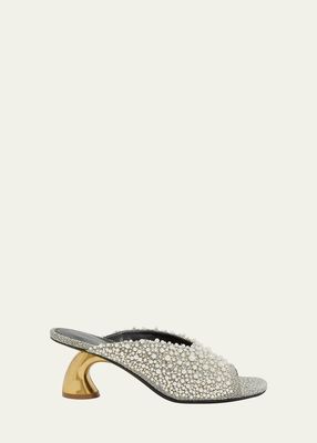 Pearly Beaded Mule Sandals