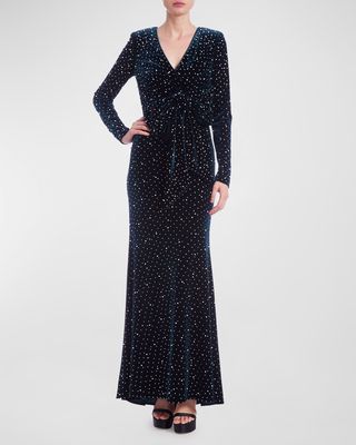 Pearly Bow-Front Velvet Gown