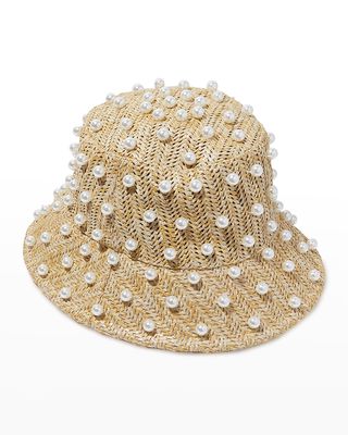Pearly Crochet Raffia Bucket Hat