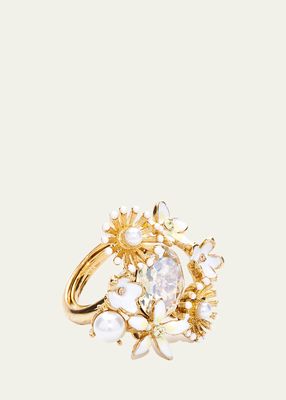 Pearly Crystal Bloom Ring