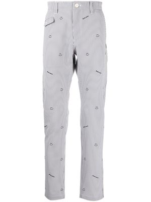 PEARLY GATES embroidered-motif pinstriped trousers - Grey
