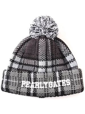 PEARLY GATES logo-embroidered checked pompom beanie - Grey