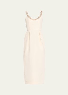 Pearly Neckline Midi Cocktail Dress