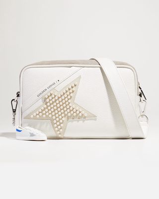 Pearly Star Mix-Leather Camera Crossbody Bag