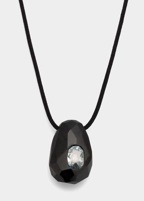 Pebble Necklace in Black Aluminum and White Gold with Diamond Oval
