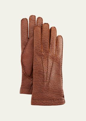 Peccary Hand-Sewn Leather Cashmere-Lined Gloves