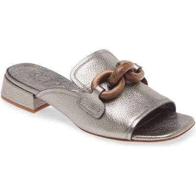 Pedro Garcia Enna Slide Sandal in Steel Petitgrain Lame 