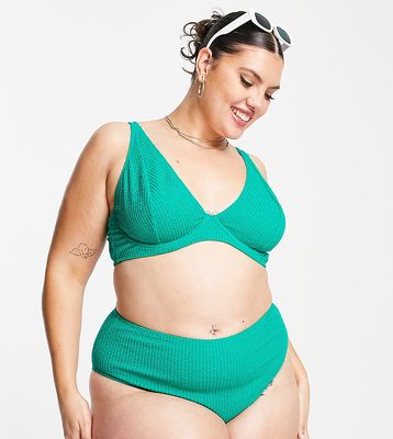 Peek & Beau Curve Exclusive high waist bikini bottom in green texture-Multi