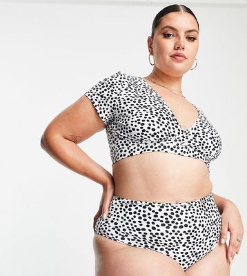 Peek & Beau Curve Exclusive mix and match high waist bikini bottom in white polka dot-Multi