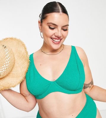 Peek & Beau Curve Exclusive underwire bikini top in green texture-Multi
