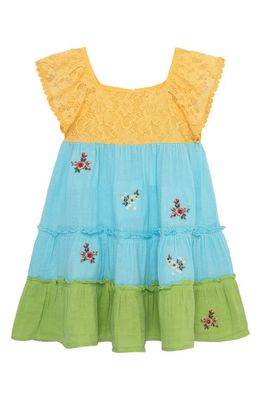 Peek Aren'T You Curious Kids' Embroidered Tiered Cotton Dress in Blue Multi
