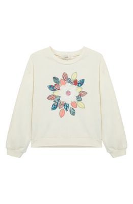 Peek Aren'T You Curious Kids' Floral Appliqué Cotton Graphic Sweatshirt in Off-White