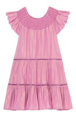 Peek Aren'T You Curious Kids' Metallic Smocked Tiered Cotton Dress in Pink Lavender