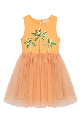 Peek Aren'T You Curious Kids' Palm Trio Sequin Dress in Orange