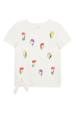Peek Aren'T You Curious Kids' Tulip Garden Embellished Tie Front Cotton T-Shirt in Off-White