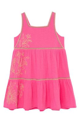 Peek Aren'T You Curious Tiered Embroidered Dress in Pink
