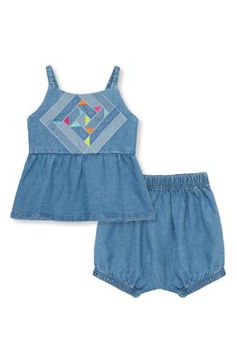 Peek Essentials Embroidered Patchwork Chambray Tank & Bloomers in Light Stone