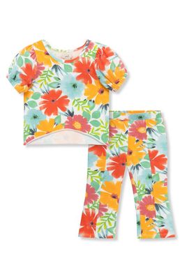 Peek Essentials Floral Knit Top & Pants Set in Floral Print/Blue