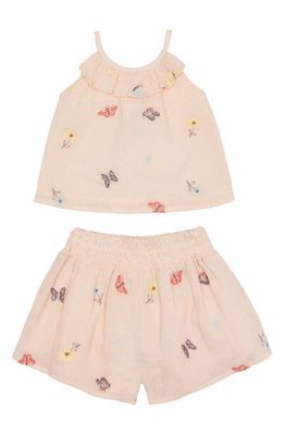 Peek Essentials Keena Butterfly Embroidered Tank & Shorts Set in Light Peach
