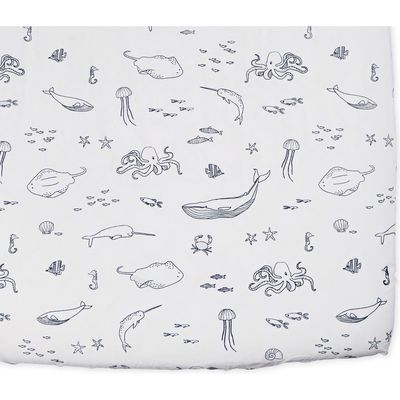 Pehr Bunny Hop Organic Cotton Crib Sheet in Life Aquatic 