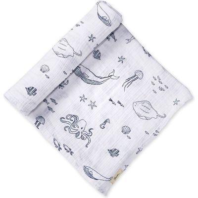 Pehr Celestial Organic Cotton Swaddle in Life Aquatic 